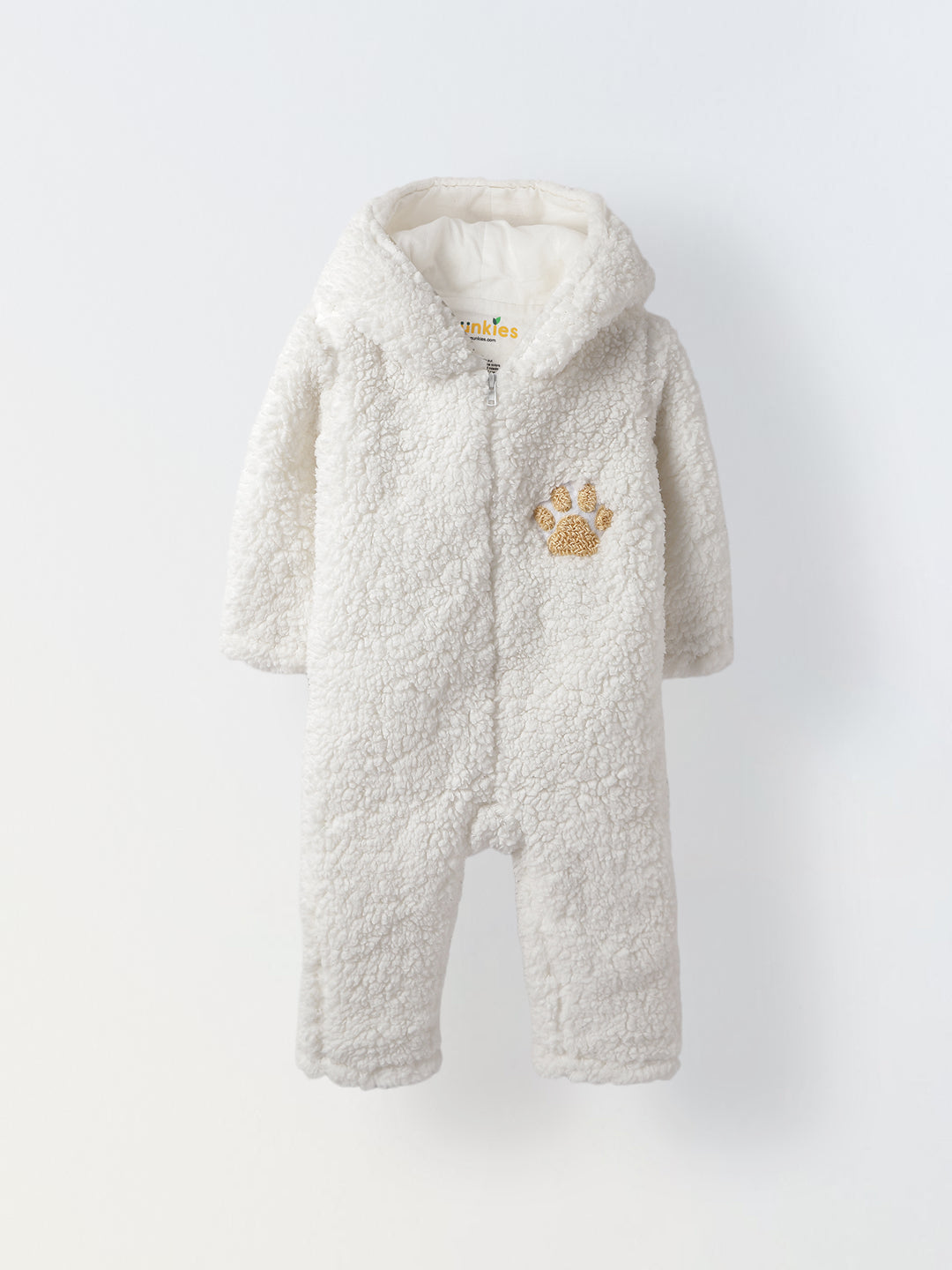 Infant Sherpa Paw Print Hooded Romper - Ultra-Soft & Cozy Winter Outfit