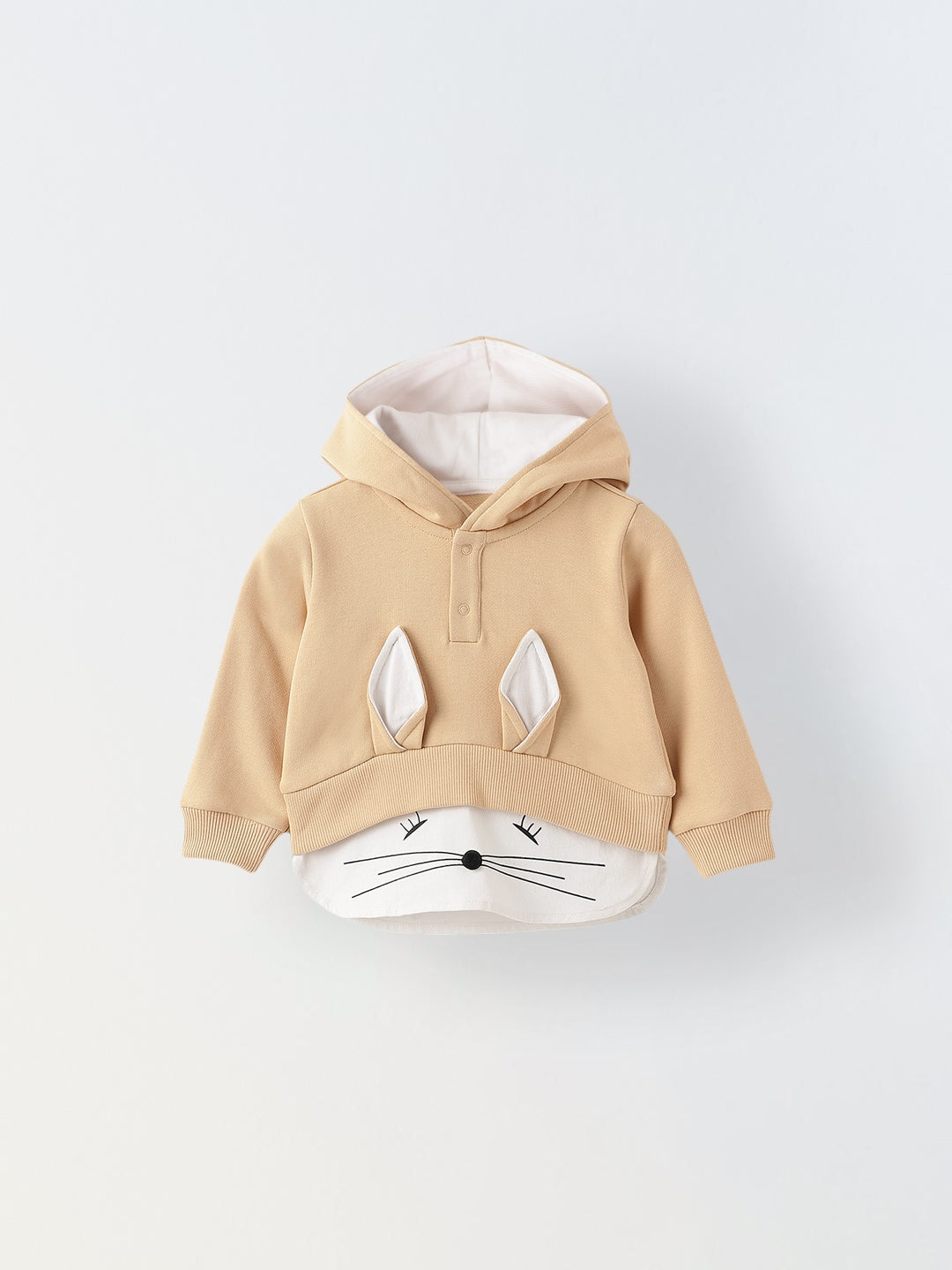 Unisex Beige Cute kitty Printed Hoodie