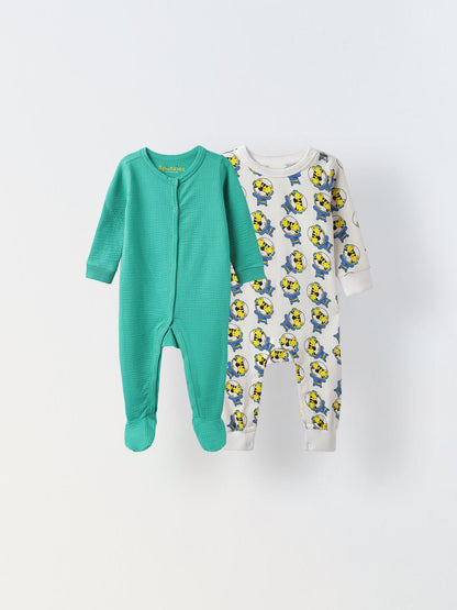 Infant Green Waffle-Knit Footed Romper & Fun Character Print Romper Set - Cozy Combo