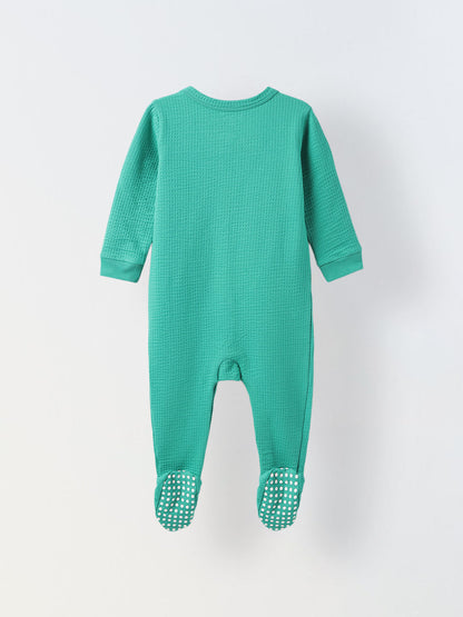 Infant Green Waffle-Knit Footed Romper - Soft & Cozy One-Piece