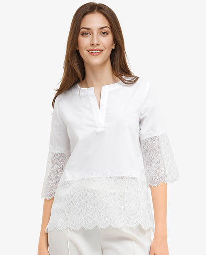 Rareism Women Inna White Short Sleeve Embellished Top