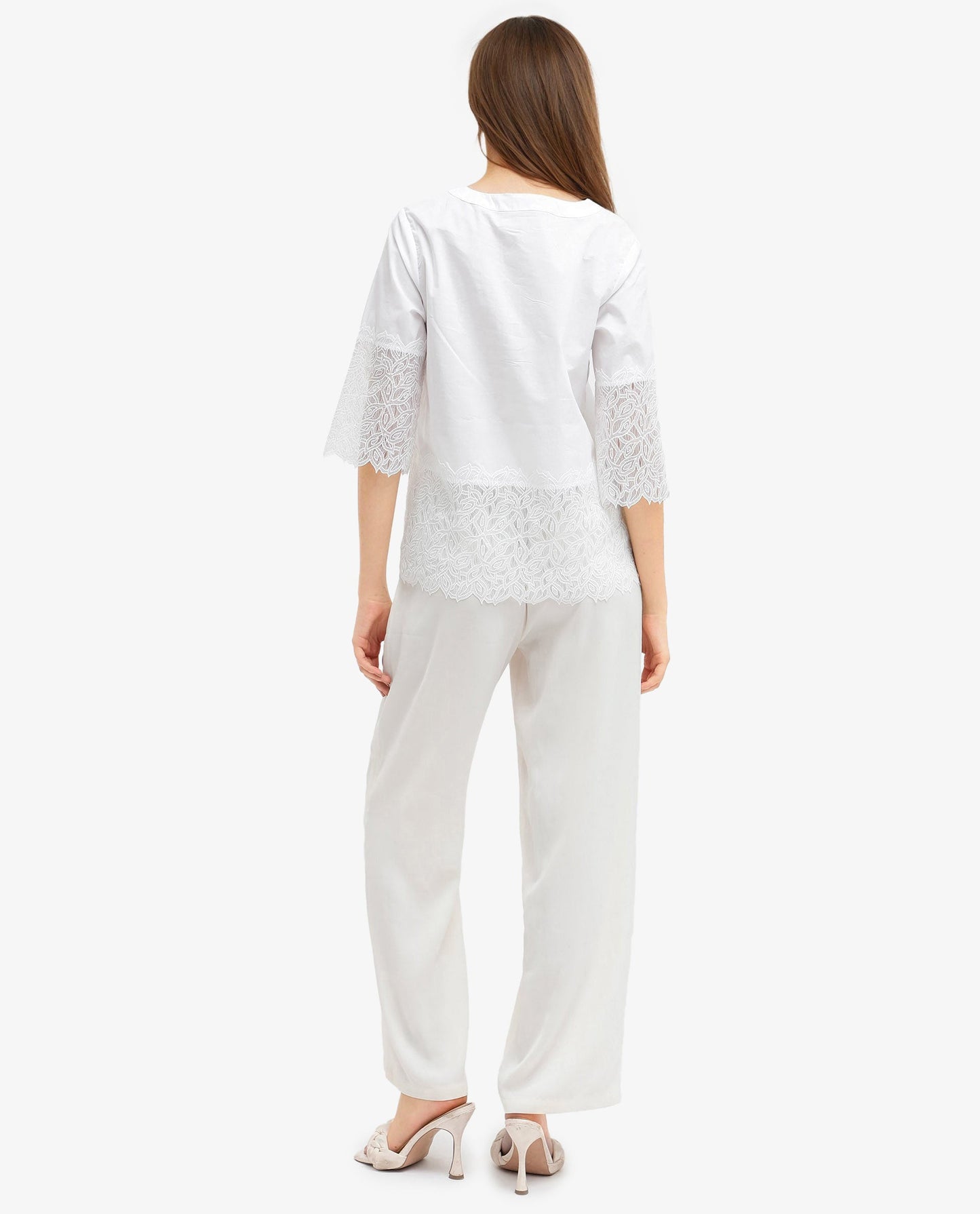 Rareism Women Inna White Short Sleeve Embellished Top