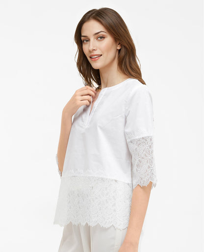 Rareism Women Inna White Short Sleeve Embellished Top