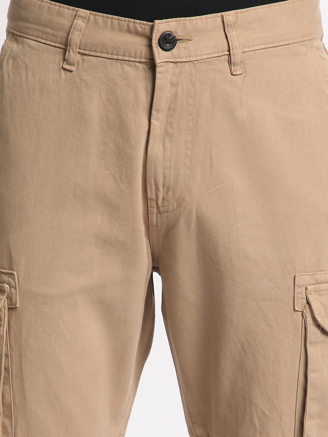  Men Solid Mid Rise Pure Cotton Cargo Trouser