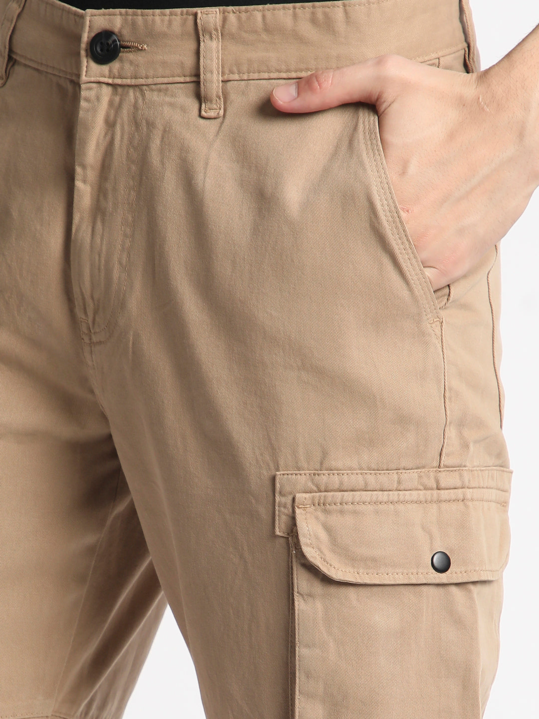  Men Solid Mid Rise Pure Cotton Cargo Trouser