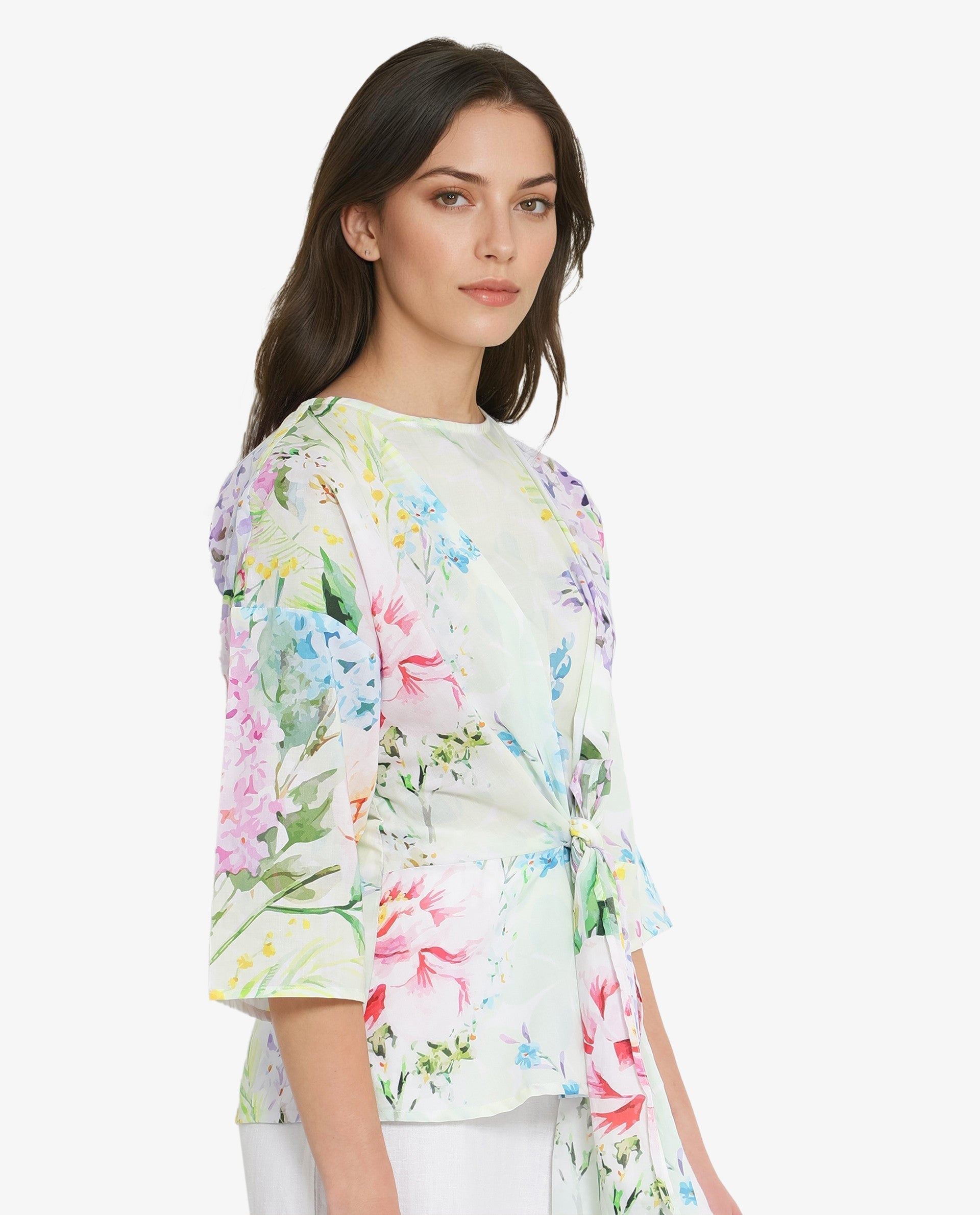 Rareism Women Jalisco Light Multi Extended Sleeves V-Neck Loop Relaxed Fit Floral Print Top