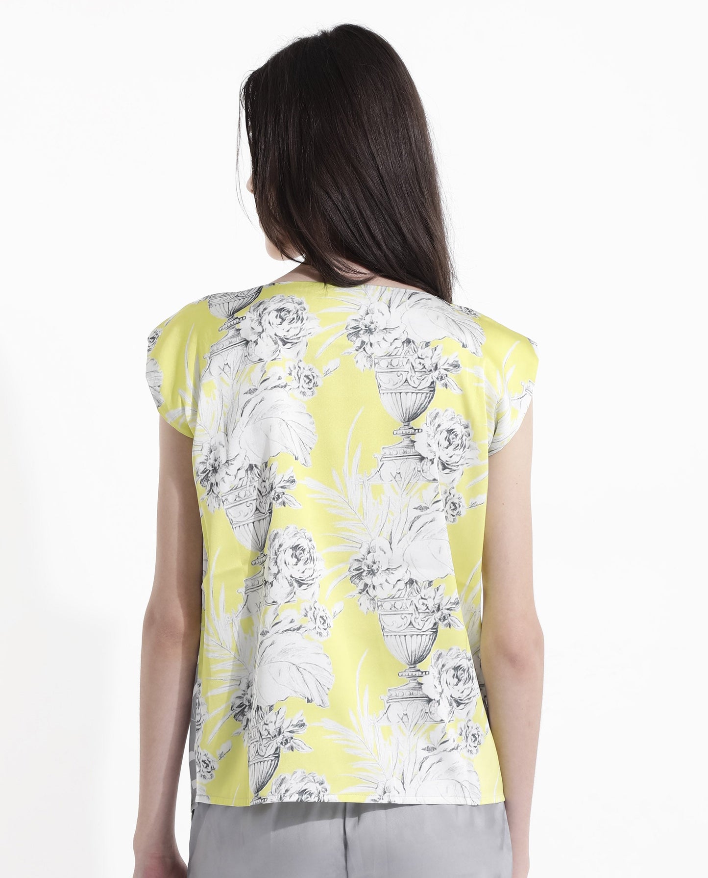 Rareism Women Kanadio-T Yellow Extended Sleeves Boat Neck Floral Print Top