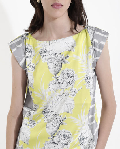 Rareism Women Kanadio-T Yellow Extended Sleeves Boat Neck Floral Print Top