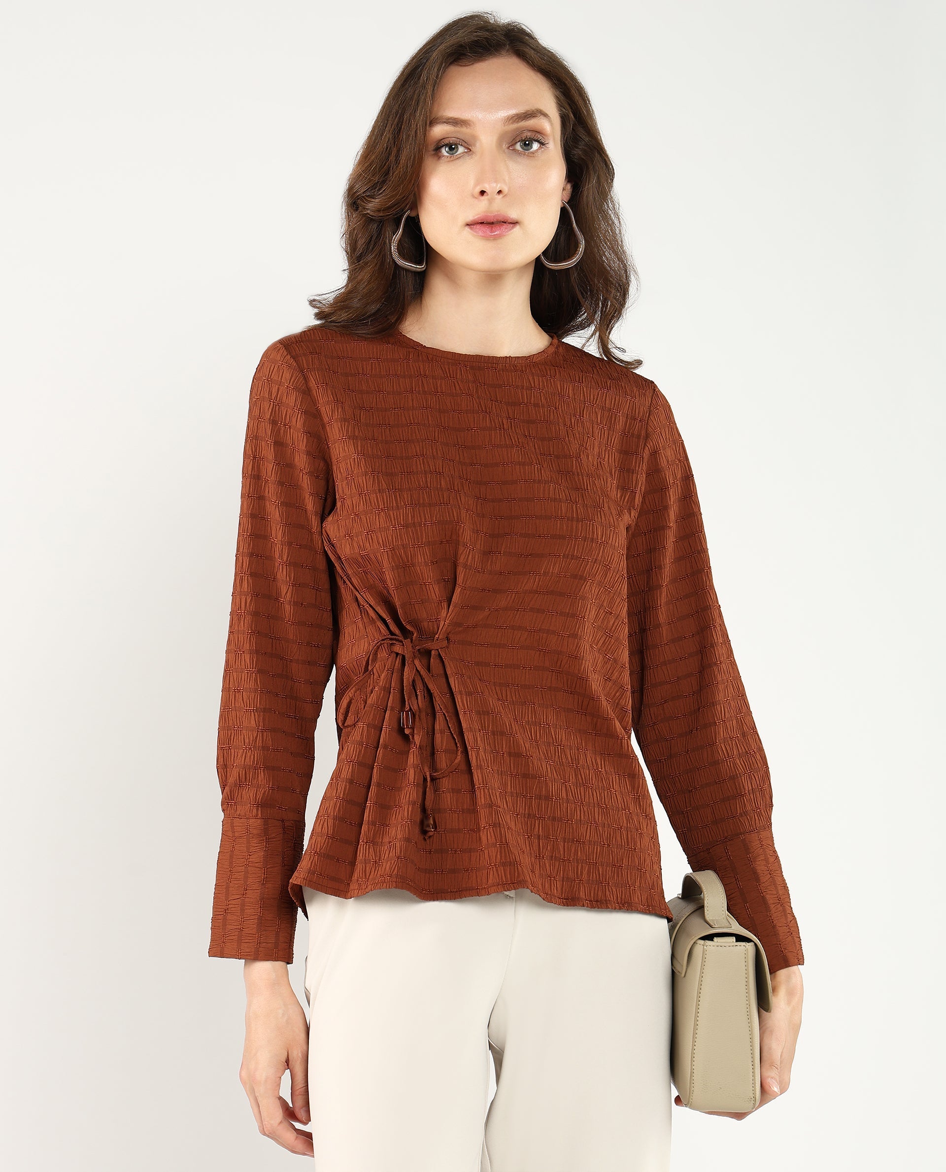 Rareism Women Kiop Rust Plain Top