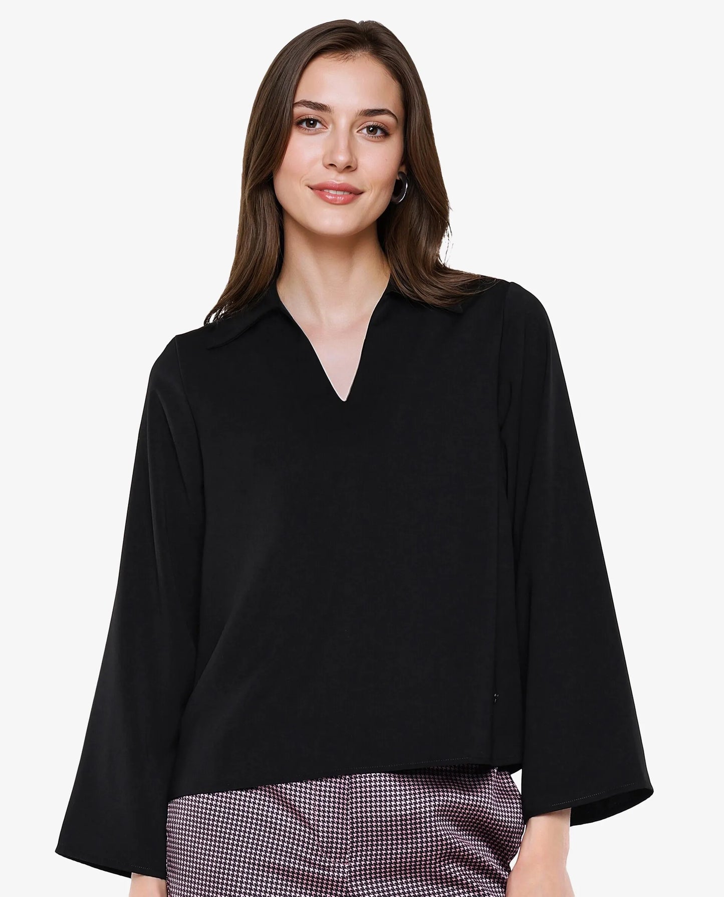 Rareism Women Klamma Black Satin Full Sleeve Jonny Collar Plain Top