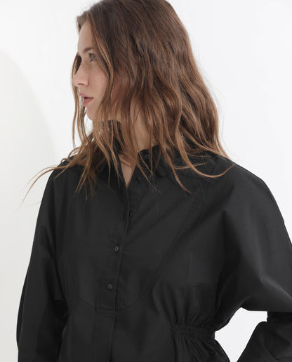 Rareism Women Kowski Black Cotton Blend Fabric Full Sleeves Button Closure Shirt Collar Kimono Sleeve Regular Fit Plain Blouse Top