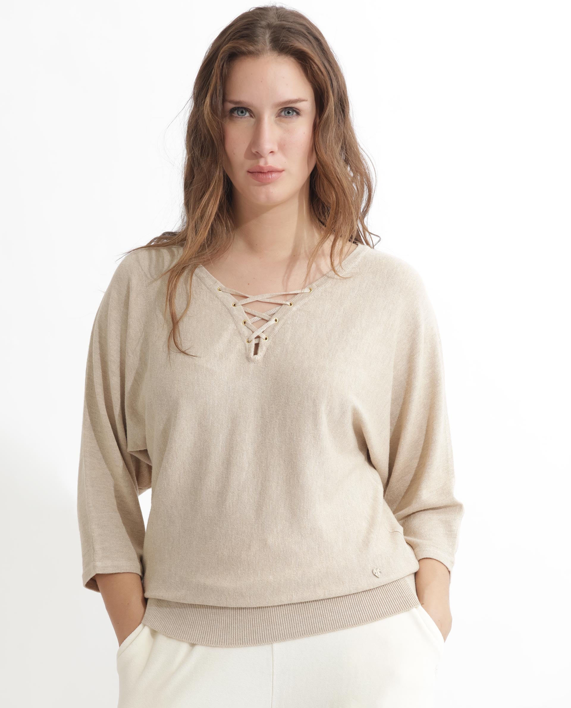 Rareism Women Laine Beige Viscose Fabric Regular Fit V-Neck Full Sleeves Solid Top