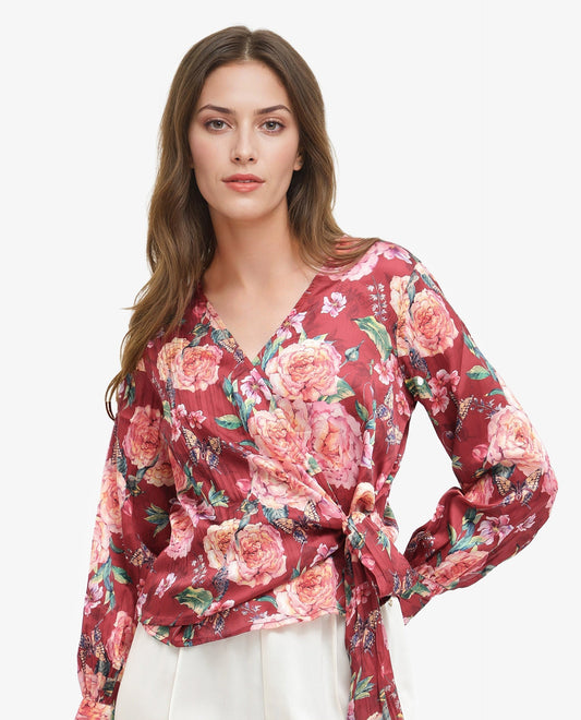 Rareism Women Lonna Red Top Full Sleeve Print