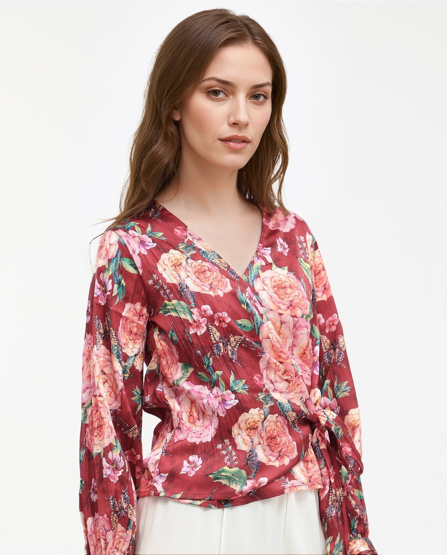 Rareism Women Lonna Red Top Full Sleeve Print