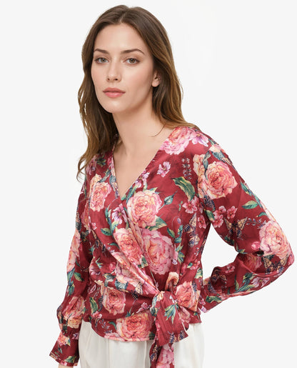 Rareism Women Lonna Red Top Full Sleeve Print