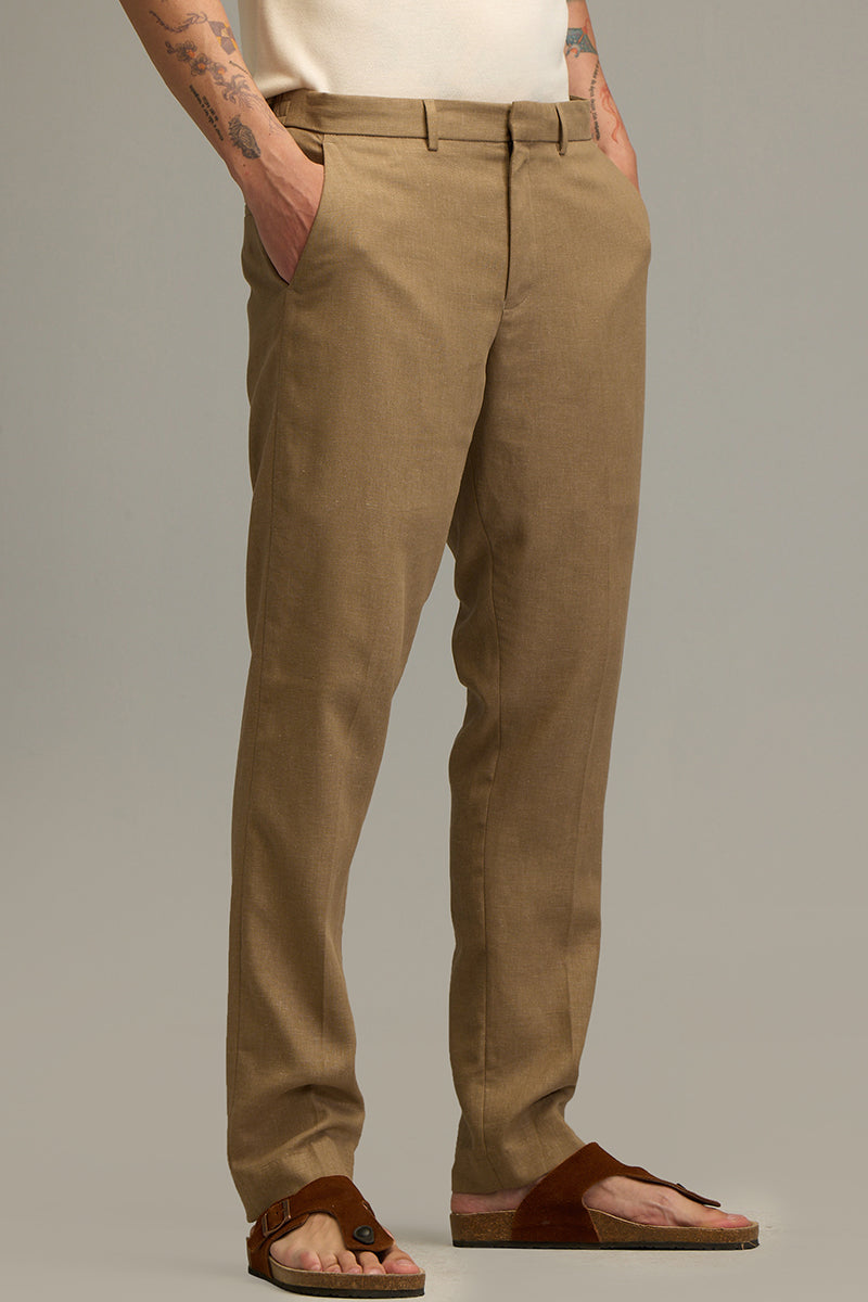 Urban Finesse Khaki Linen Trouser