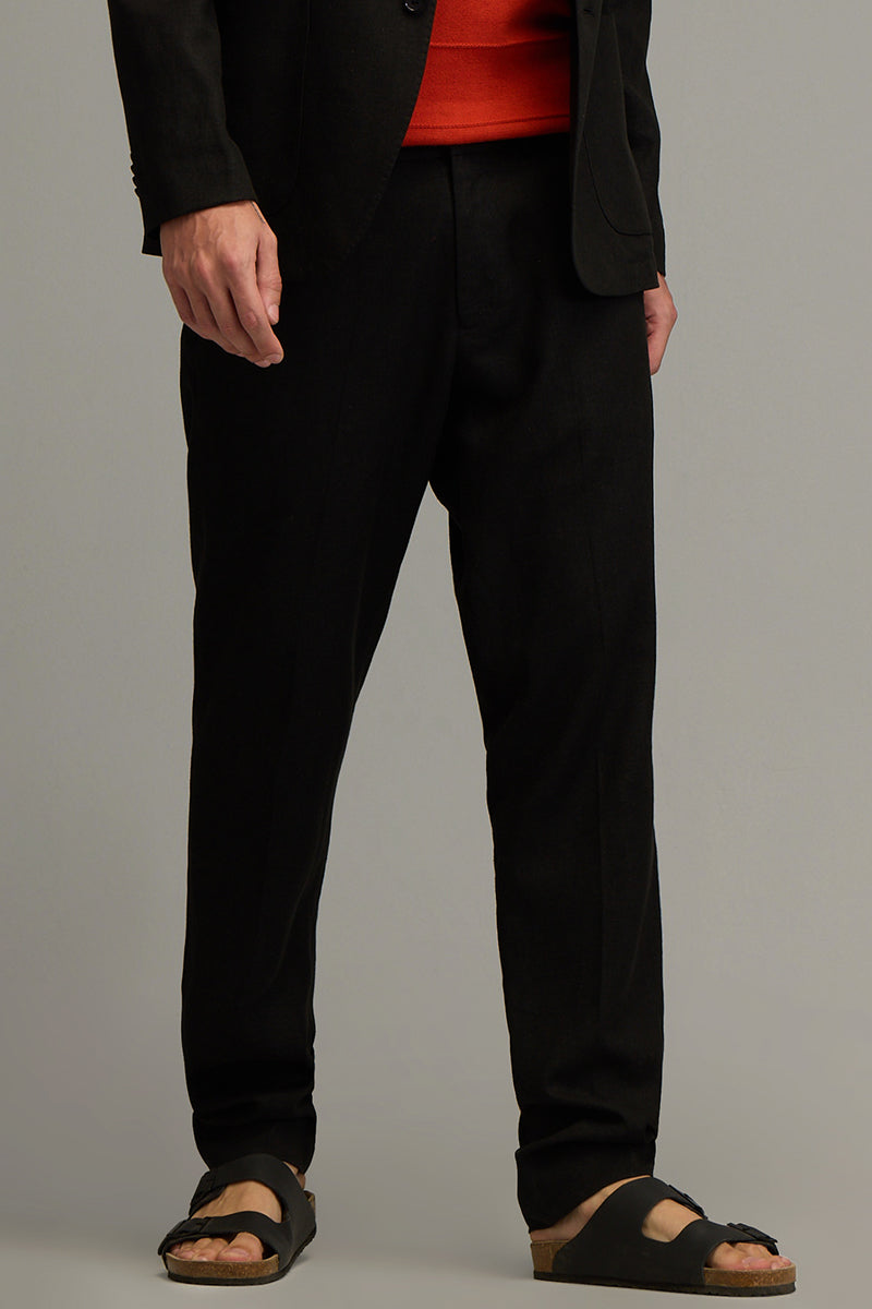 Urban Finesse Black Linen Trouser