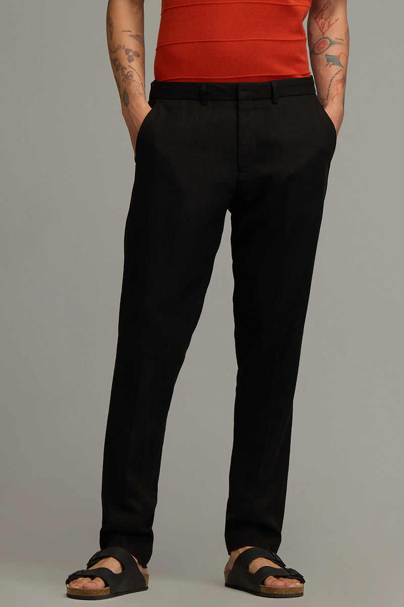 Urban Finesse Black Linen Trouser