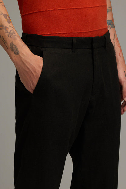 Urban Finesse Black Linen Trouser