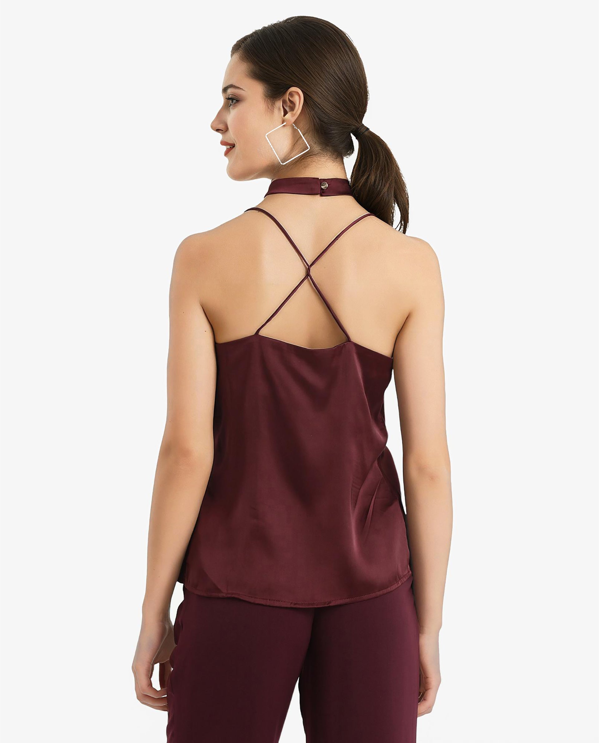 Rareism Women Marano Maroon Shoulder Straps Cowl Neck  Plain Top