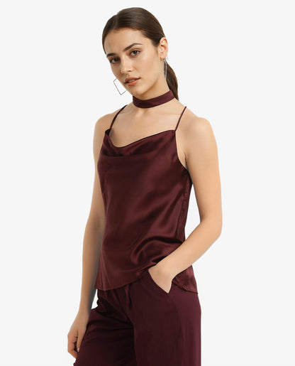 Rareism Women Marano Maroon Shoulder Straps Cowl Neck  Plain Top