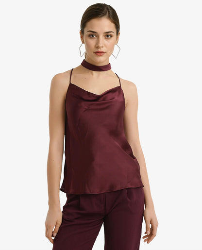 Rareism Women Marano Maroon Shoulder Straps Cowl Neck  Plain Top