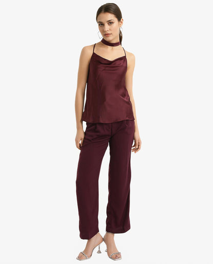 Rareism Women Marano Maroon Shoulder Straps Cowl Neck  Plain Top