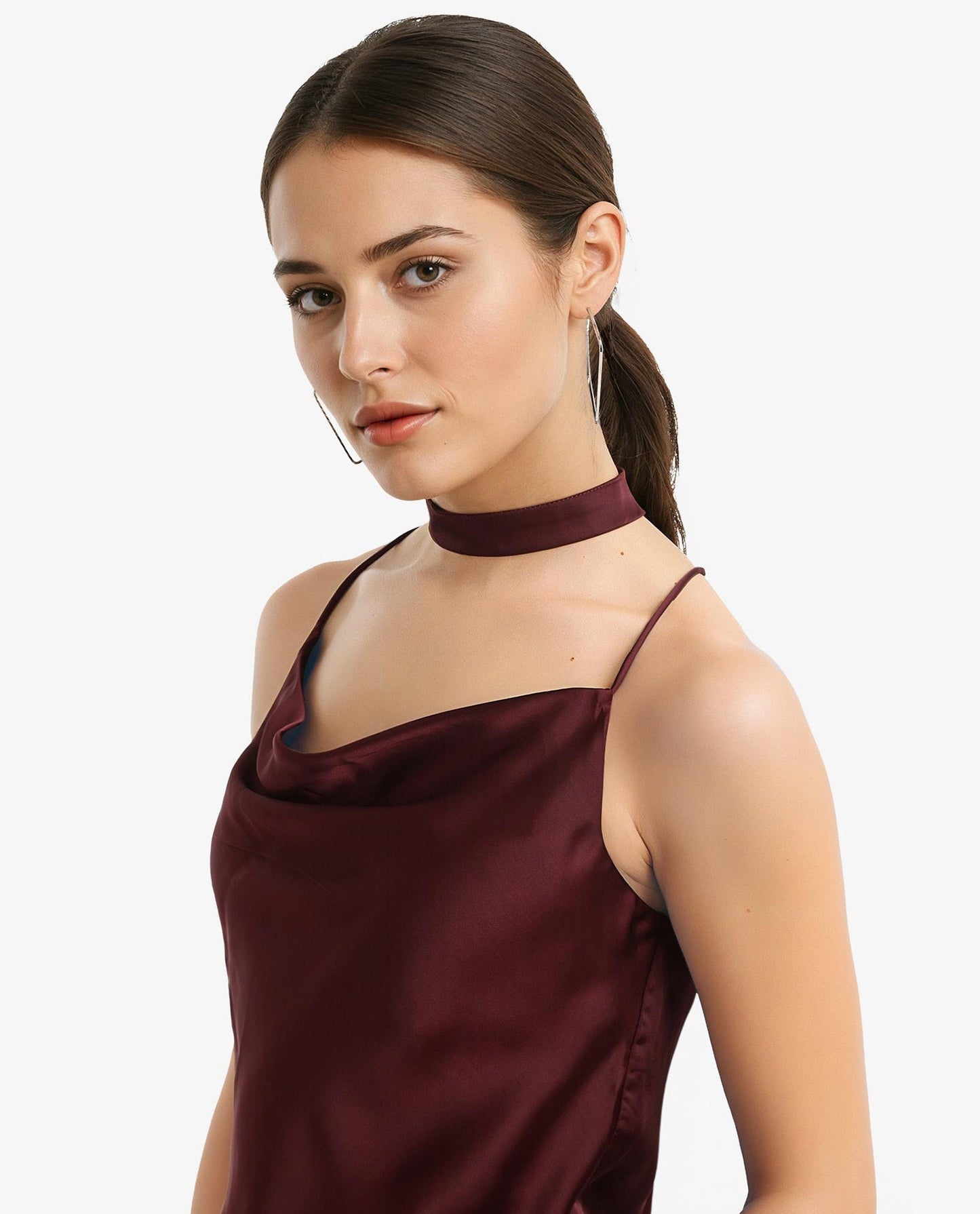 Rareism Women Marano Maroon Shoulder Straps Cowl Neck  Plain Top