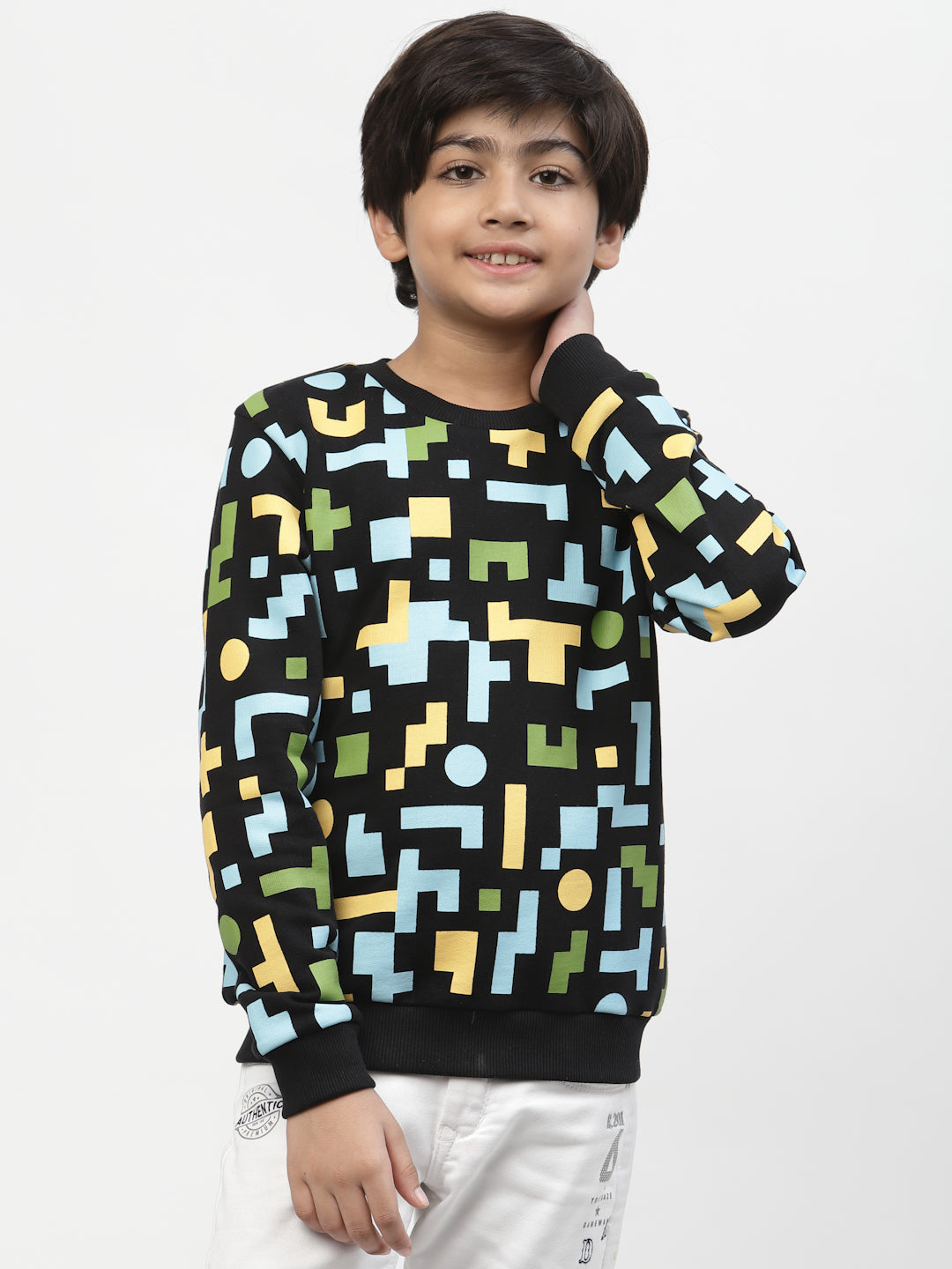 Boys Colour Block Printed Sweatshirt Black