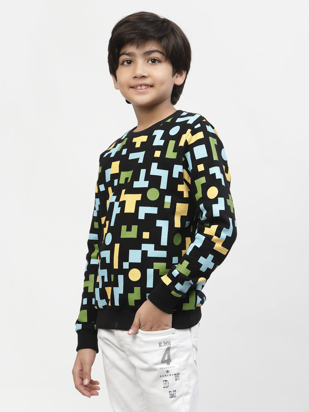 Boys Colour Block Printed Sweatshirt Black