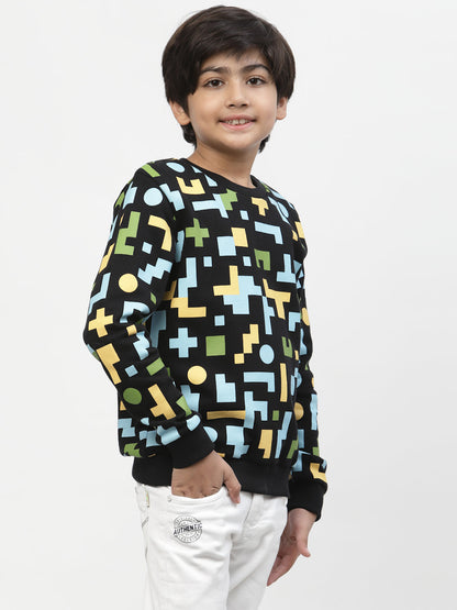 Boys Colour Block Printed Sweatshirt Black