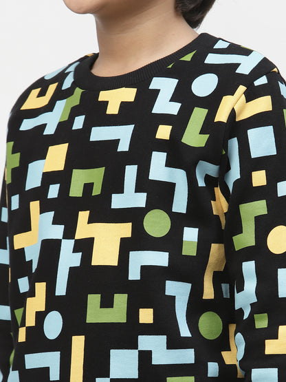 Boys Colour Block Printed Sweatshirt Black