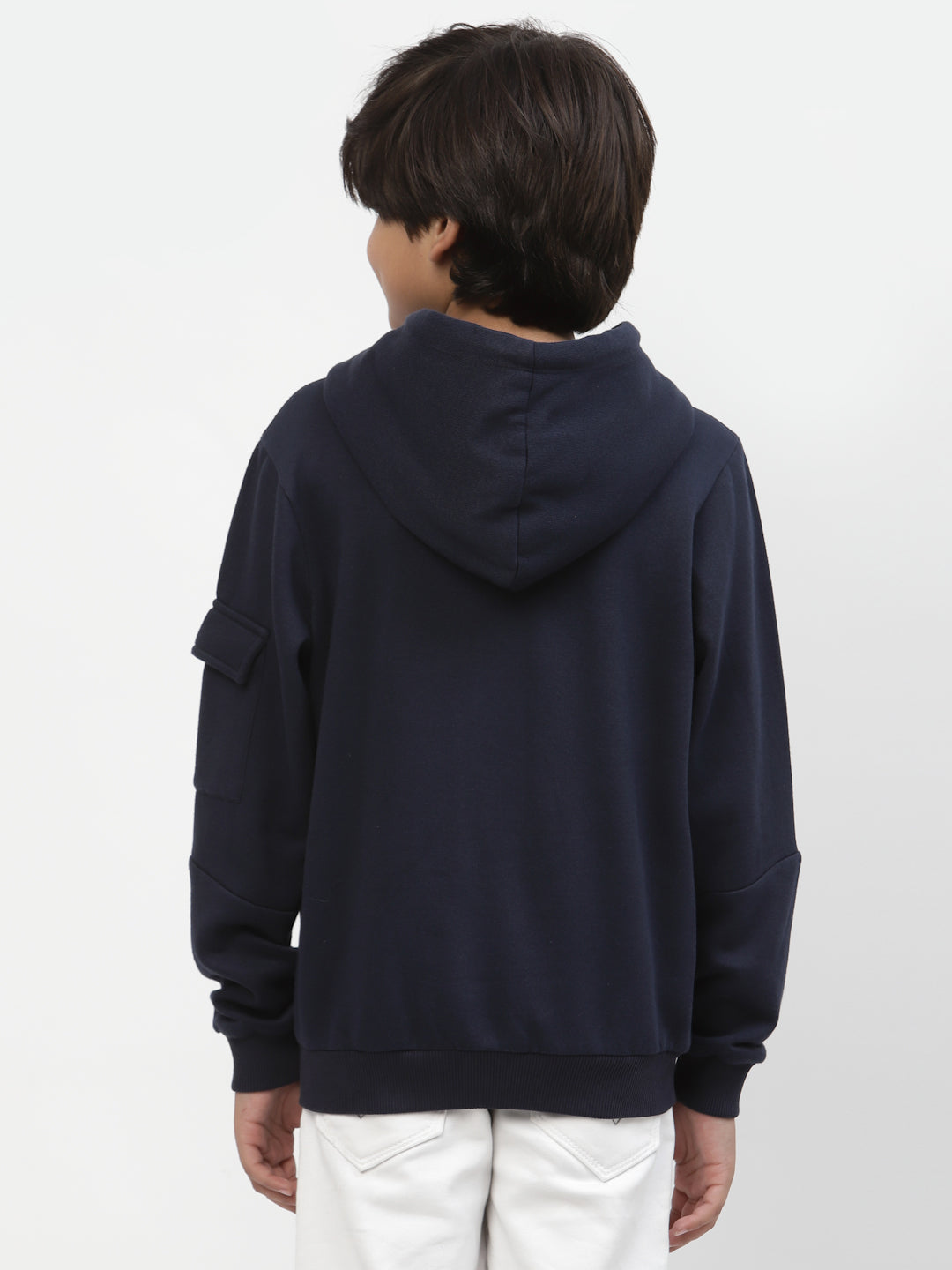 Boys Future Logo Pocket Hoodie-Navy Blue