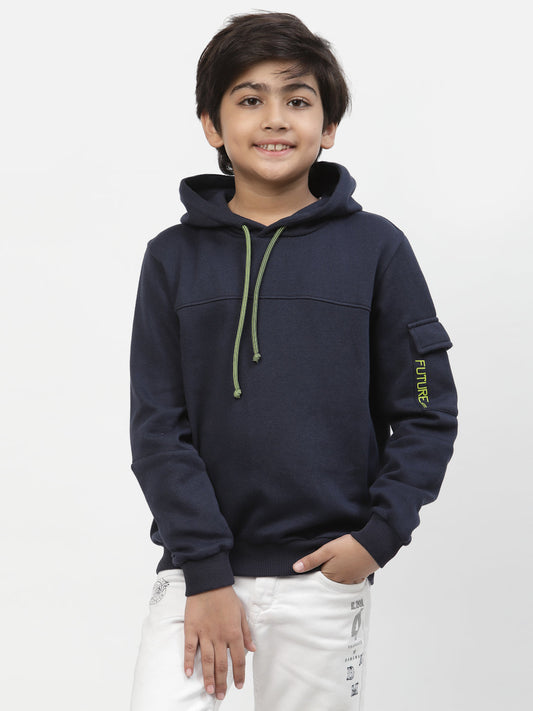 Boys Future Logo Pocket Hoodie-Navy Blue