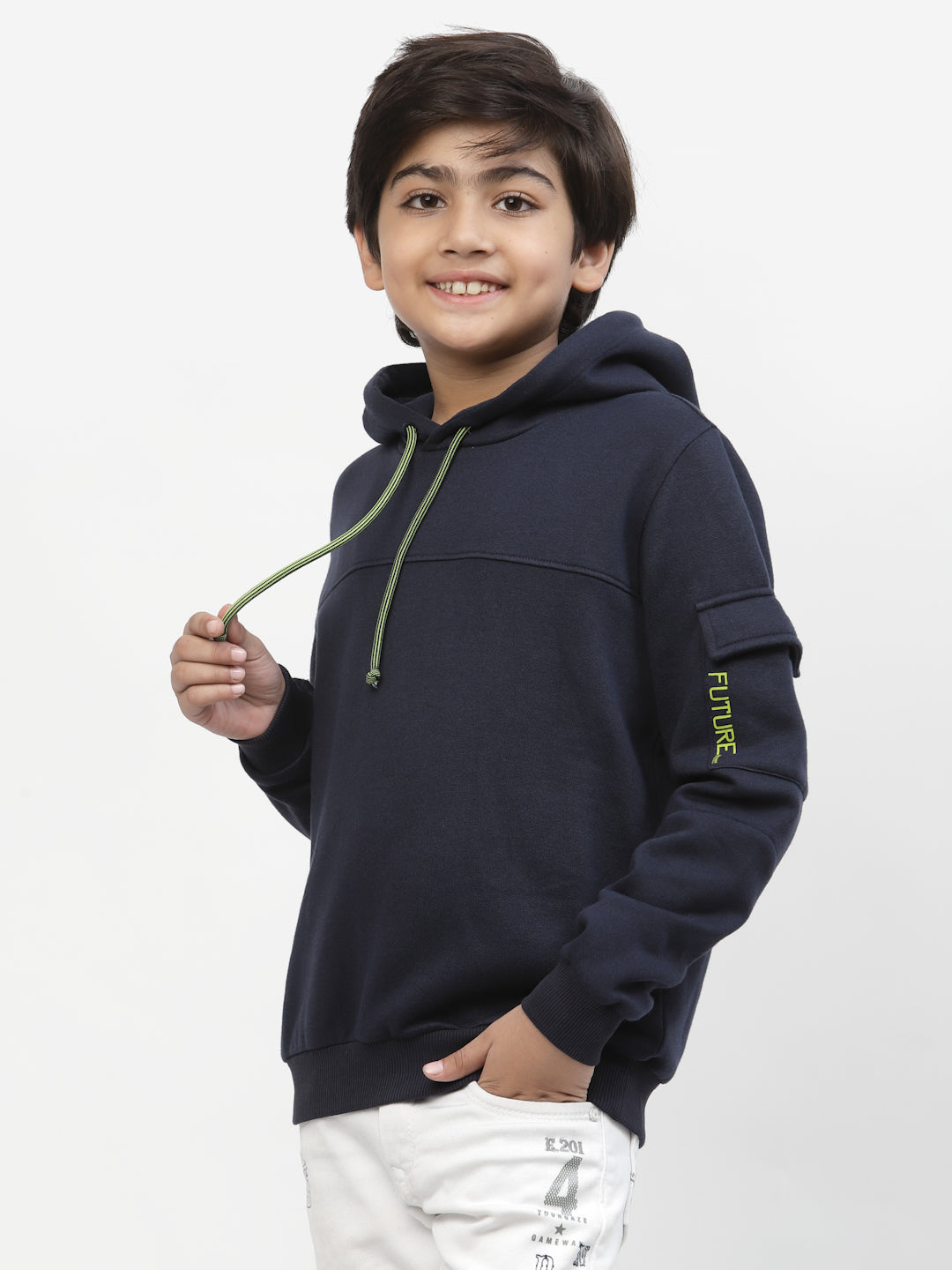 Boys Future Logo Pocket Hoodie-Navy Blue