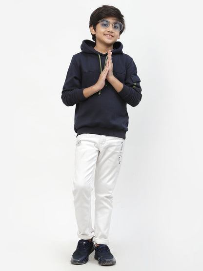 Boys Future Logo Pocket Hoodie-Navy Blue