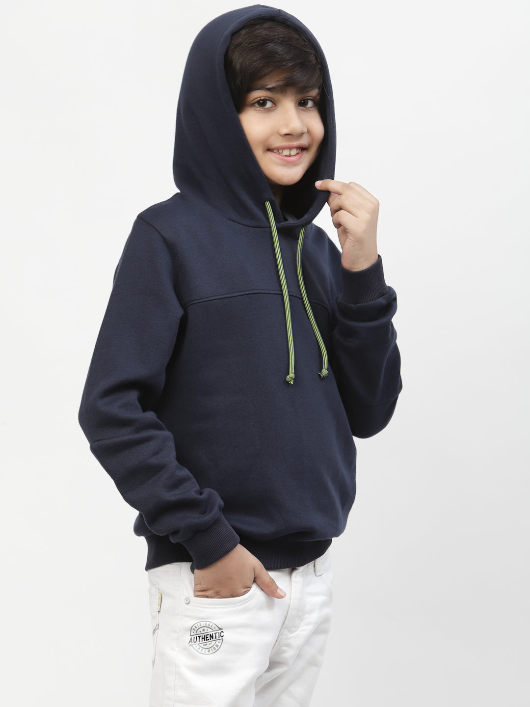 Boys Future Logo Pocket Hoodie-Navy Blue