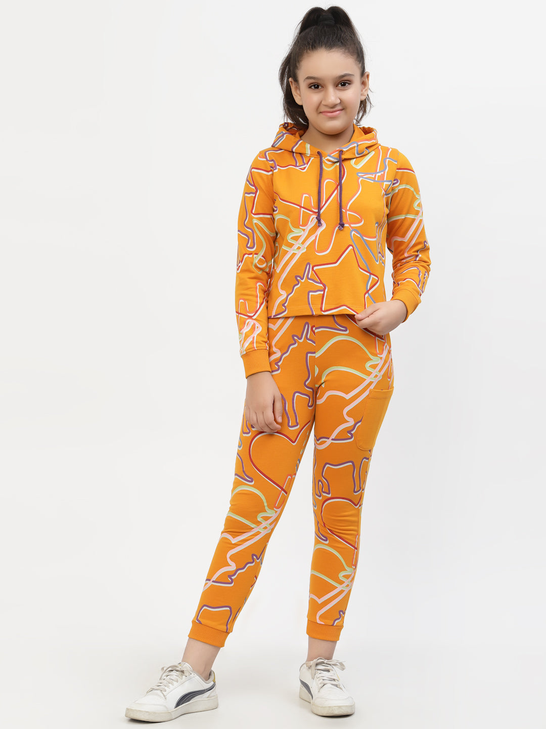 Zig-Zag-Printed-Organic-Cotton-Hoodie & Legging-Sets-Orange