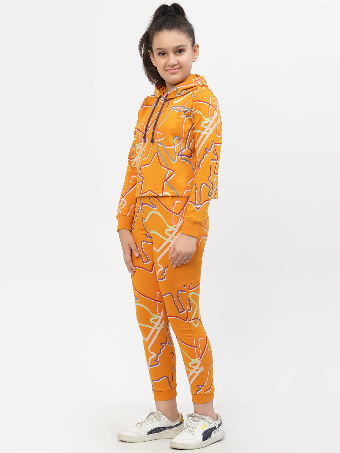 Zig-Zag-Printed-Organic-Cotton-Hoodie & Legging-Sets-Orange