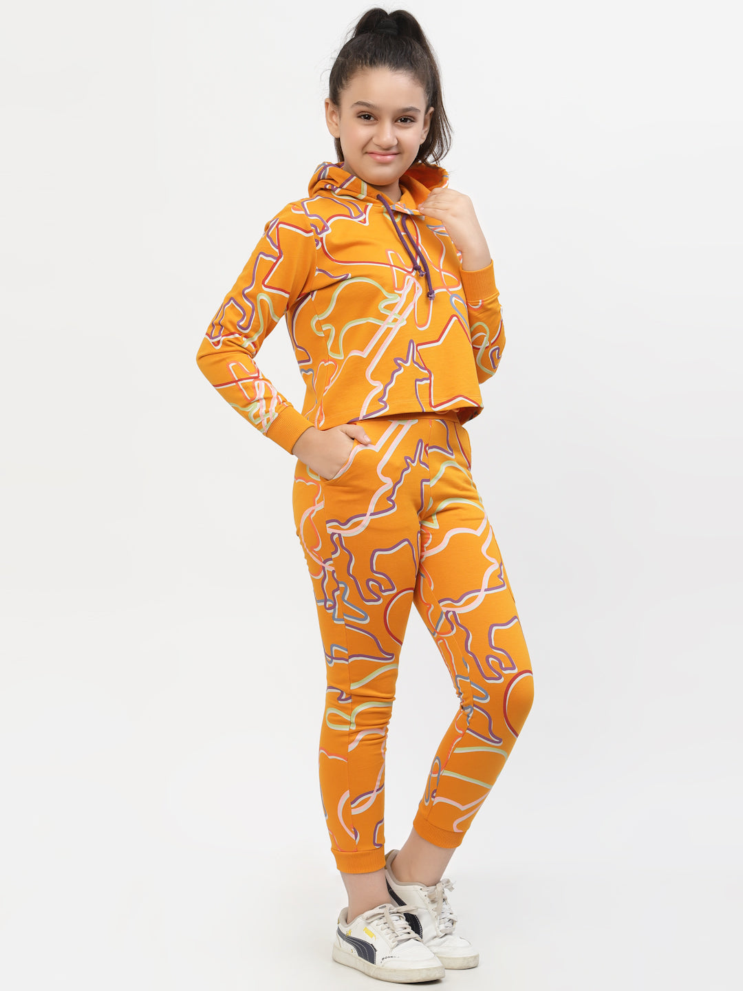 Zig-Zag-Printed-Organic-Cotton-Hoodie & Legging-Sets-Orange