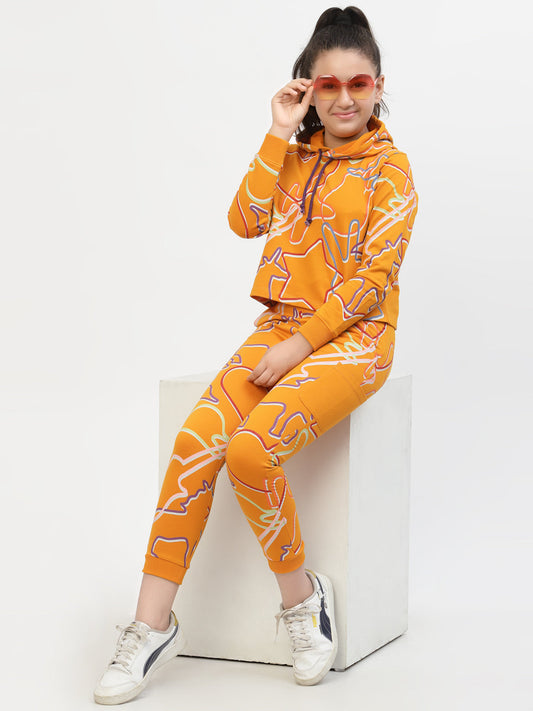 Zig-Zag-Printed-Organic-Cotton-Hoodie & Legging-Sets-Orange