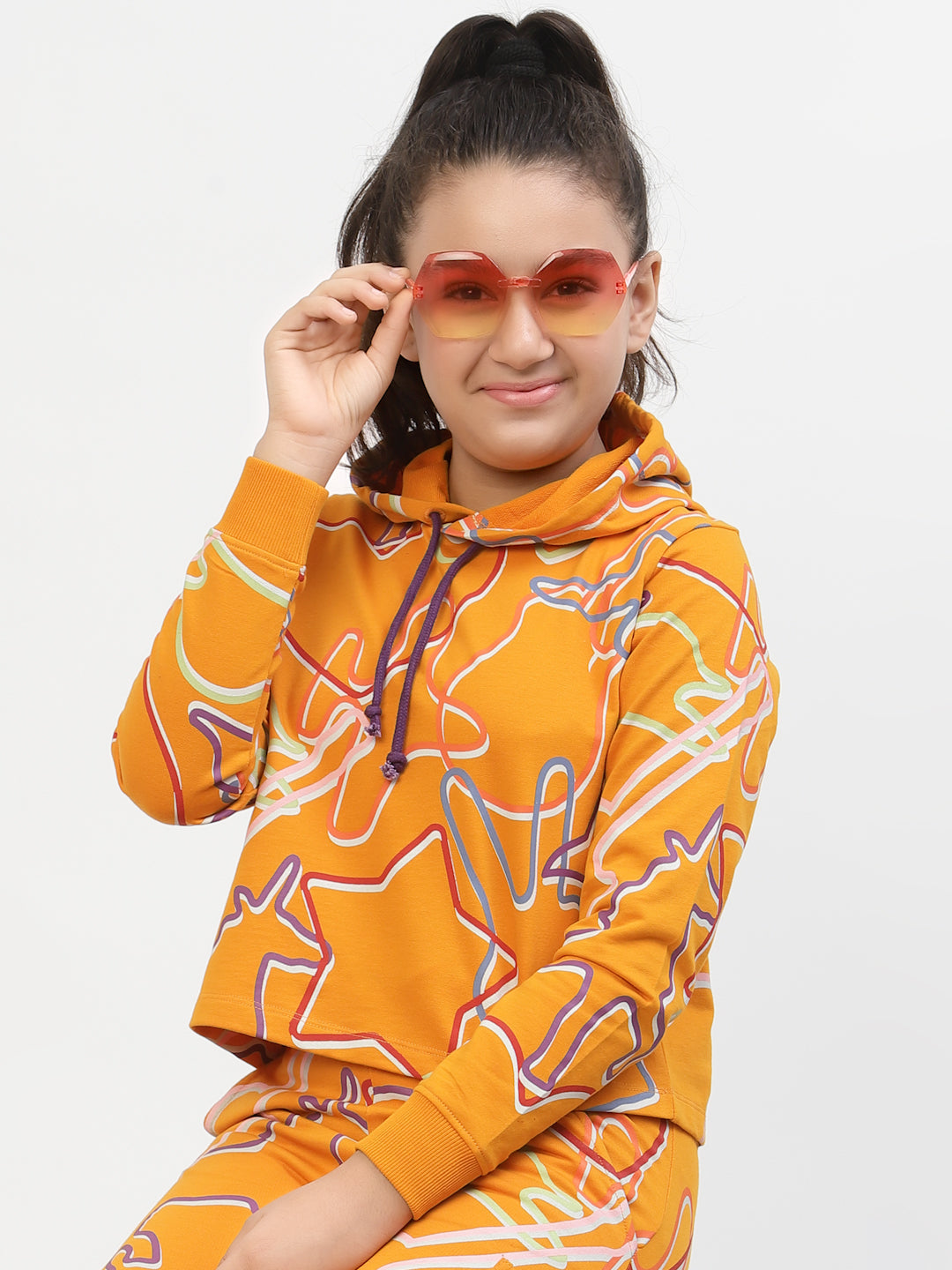 Zig-Zag-Printed-Organic-Cotton-Hoodie & Legging-Sets-Orange