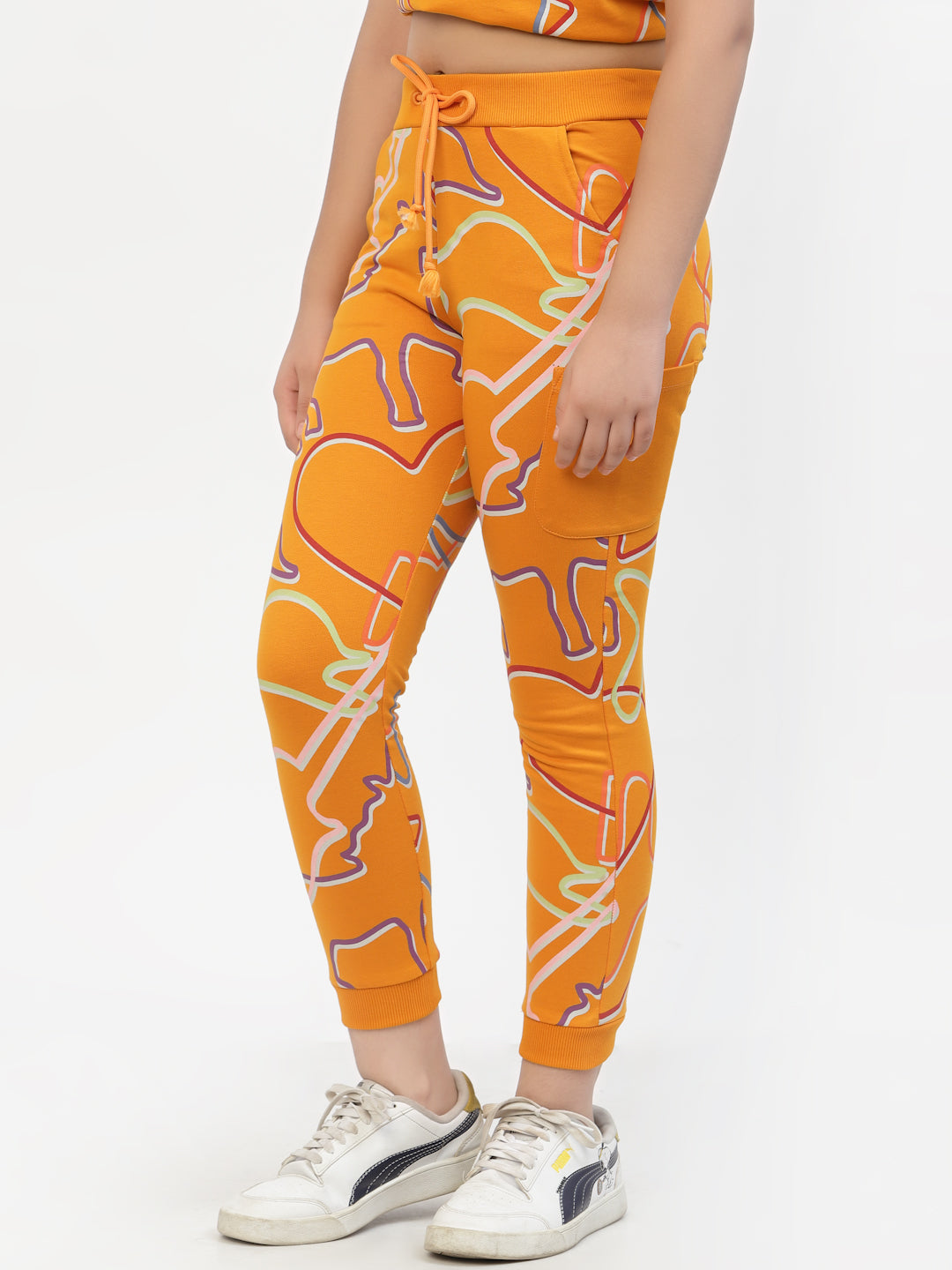 Spunkies-Organic-Cotton-Zig-Zag-Print-Girls-Joggers-Orange