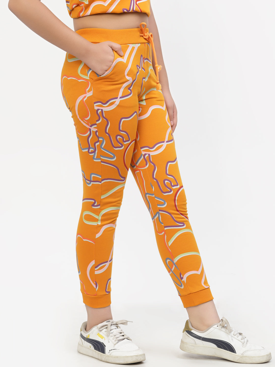 Spunkies-Organic-Cotton-Zig-Zag-Print-Girls-Joggers-Orange