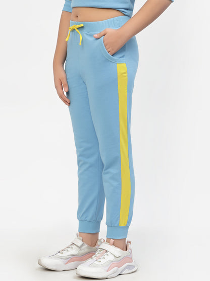 Spunkies-Organic-Cotton-Side-Stripe-Girls-Joggers-Blue