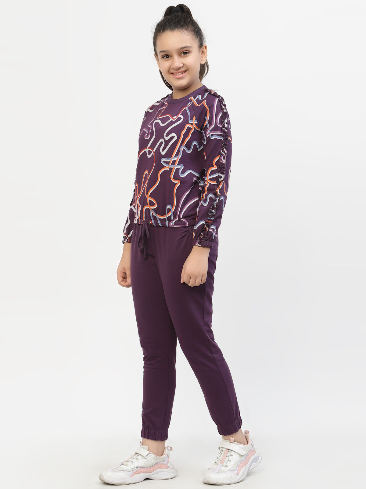 Voilet Zig-Zag-Printed-Organic Cotton Sweatshirt & Joggers Sets