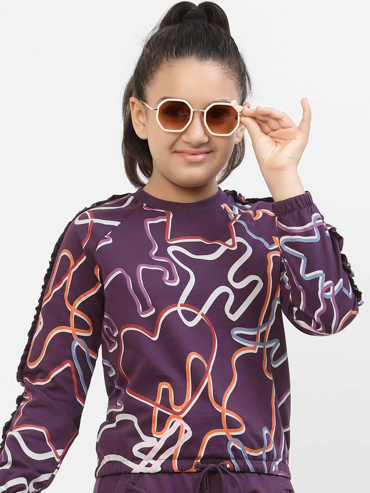 Voilet Zig-Zag-Printed-Organic Cotton Sweatshirt & Joggers Sets