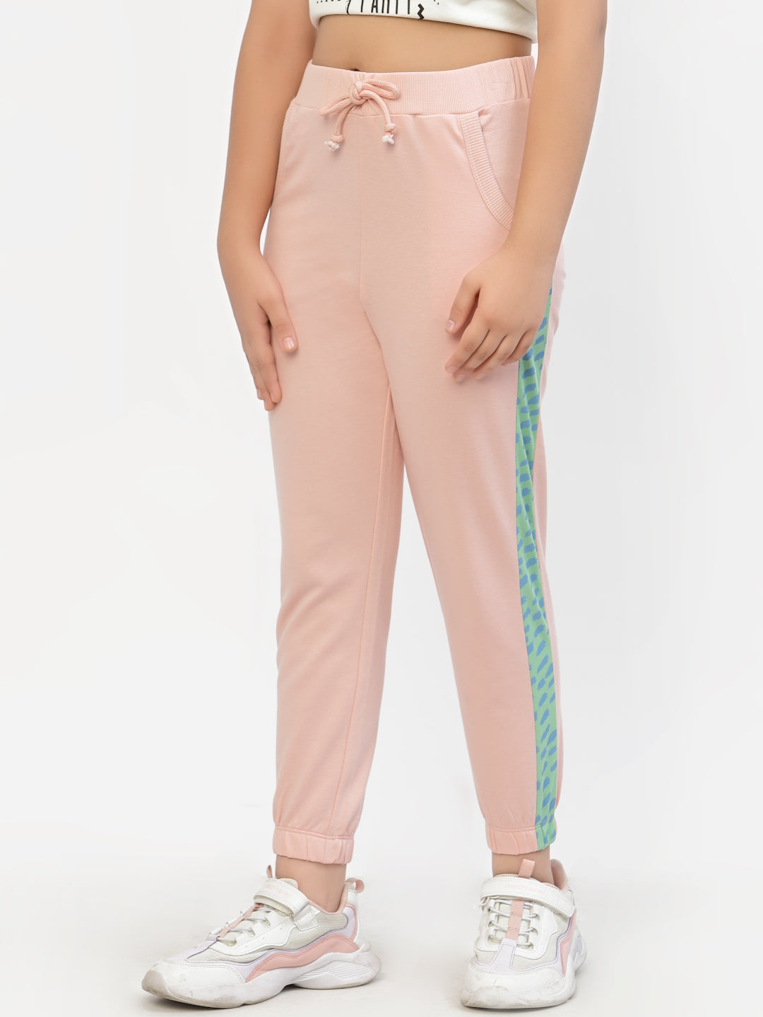 Spunkies-Organic-Cotton-Side-Stripe-Girls-Joggers-Pink