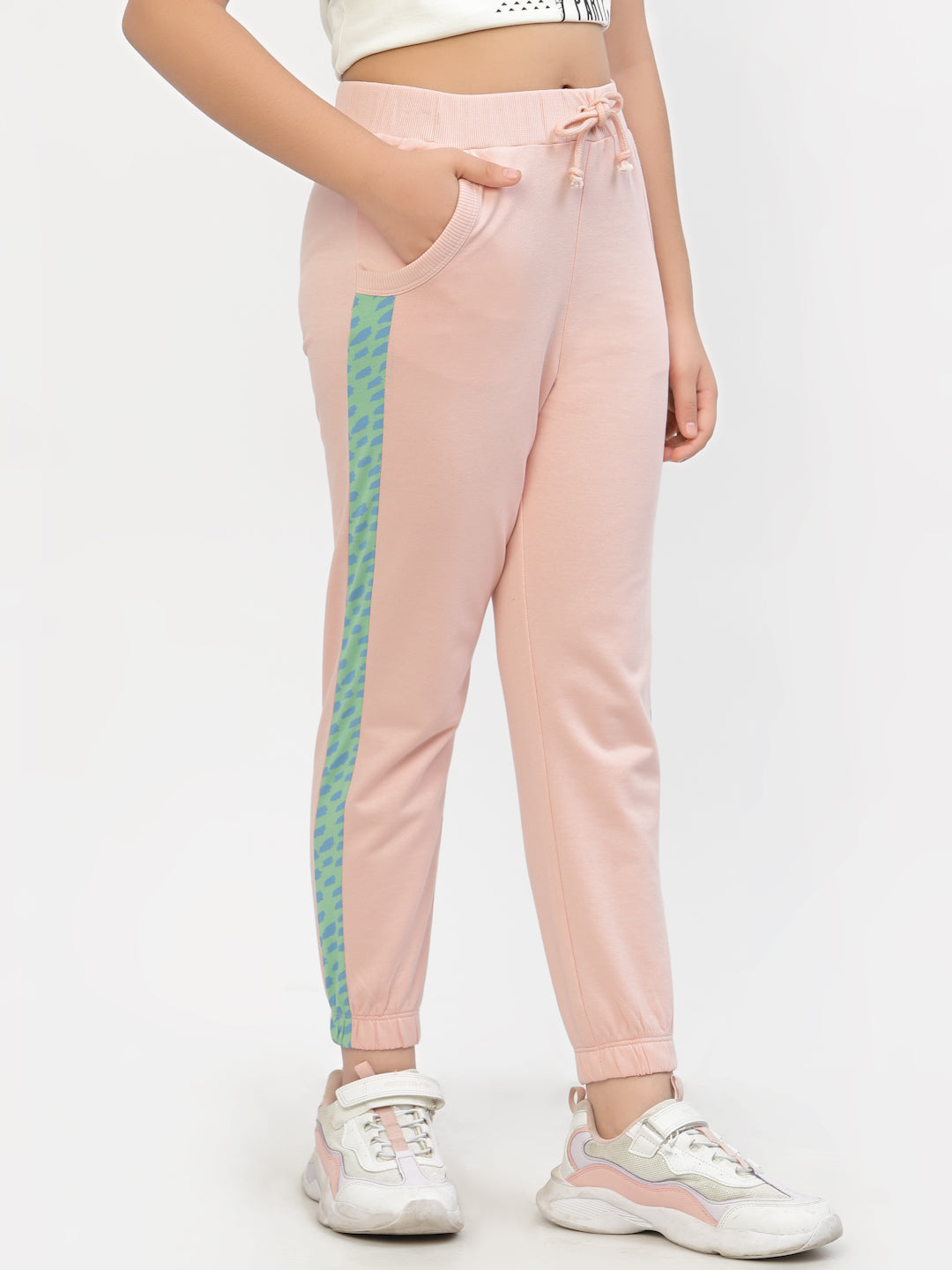 Spunkies-Organic-Cotton-Side-Stripe-Girls-Joggers-Pink