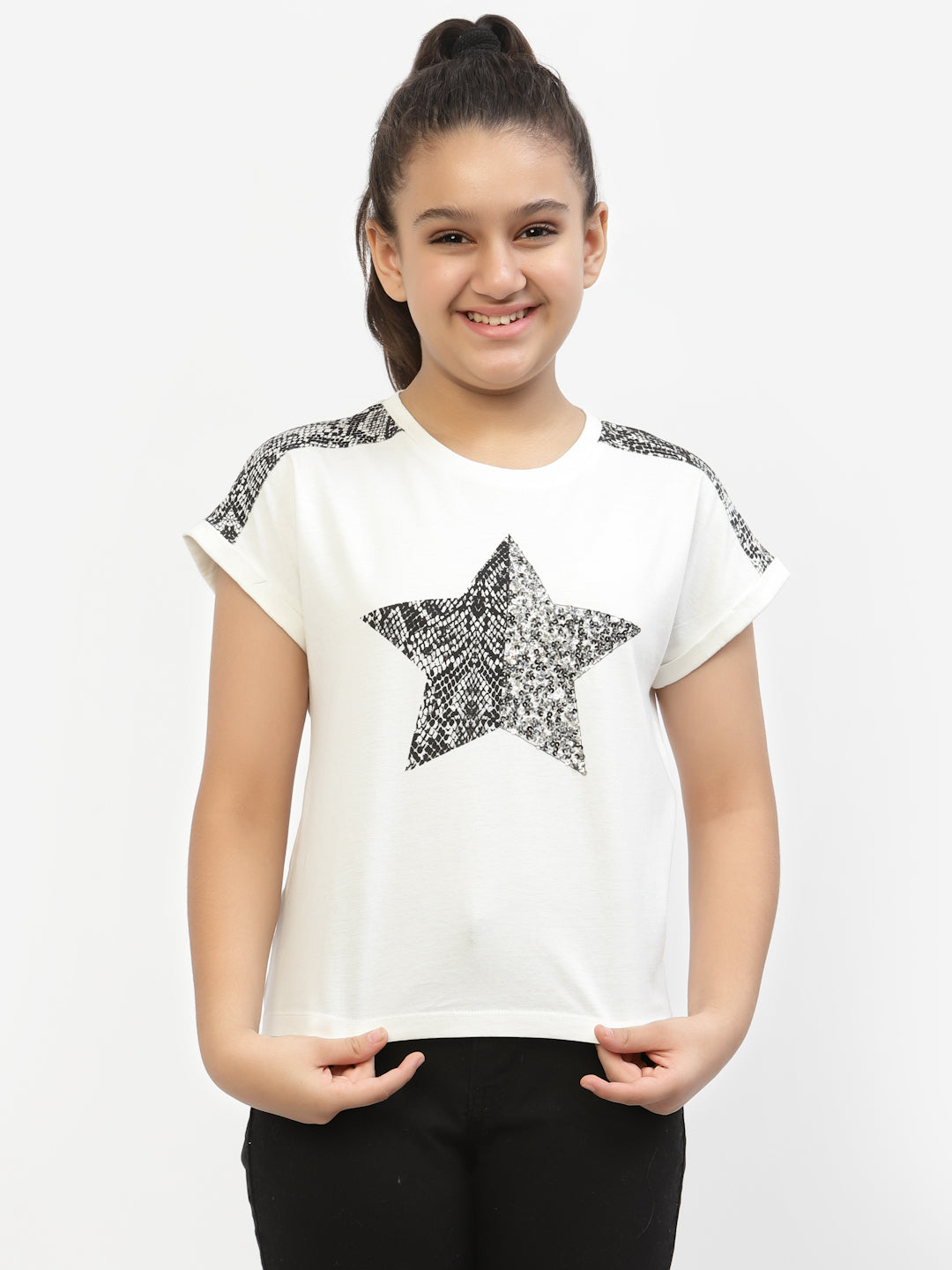 Black Star Sequence Top For Girls